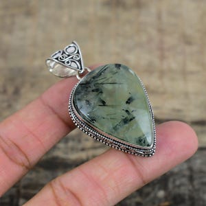Prehnite Pendant Prehnite Gemstone Pendant Handcrafted 925 Sterling Silver Pendant, Prehnite Vintage-Inspired Pendant For Birthday Gift