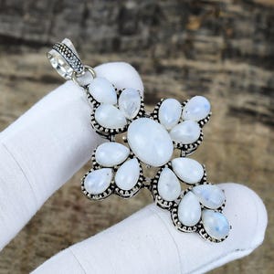 Moonstone Pendant Cross Pendant Gemstone 925 Sterling Silver Pendant Necklace Handmade Jewellery Gift for her Cross Jewelry Gift for Mom