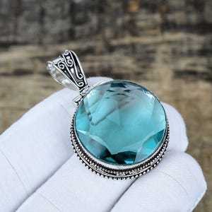 Aquamarine Pendant, Handmade Pendant Necklace, Gift For Her, Women Jewelry, Aquamarine Pendant,925 Sterling Silver Pendant, Anniversary Gift
