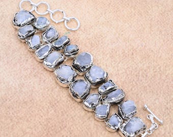 Beautiful Moonstone Rough Bracelet, 925 Sterling Silver Electroforming Bracelet, Natural Moonstone, Adjustable Chain Bracelet Halloween Gift