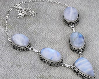 Precious Rainbow Moonstone Necklace Handmade 925 Sterling Silver Jewelry, Adjustable Necklace, Statement Jewelry, Birthday Gift For Mom