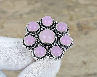 Beautiful Rose Quartz Gemstone Ring, 925 Sterling Silver Jewelry, Handmade Jewelry, Flower Design Ring, Wedding Ring For Women's, Love Gifts