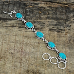 Designer Turquoise Bracelet, 925 Sterling Silver Handmade Bracelet, Turquoise Gemstone, Chain Bracelet, Wedding Gift, Women&#39;s Bracelet Gift