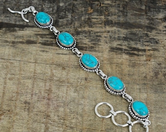 Designer Turquoise Bracelet, 925 Sterling Silver Handmade Bracelet, Turquoise Gemstone, Chain Bracelet, Wedding Gift, Women's Bracelet Gift