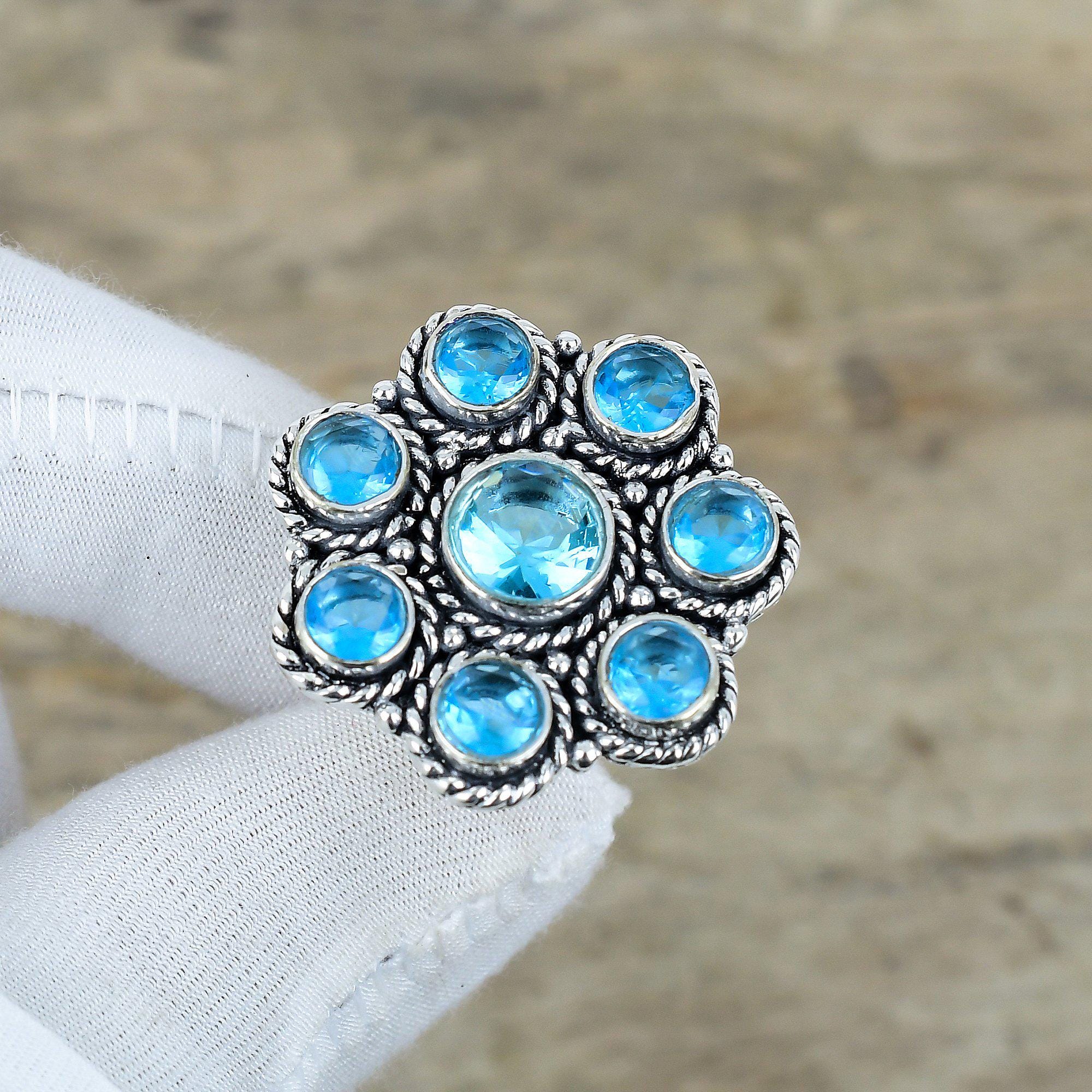 スイスブルートパーズ宝石リング、925スターリングシルバージュエリー