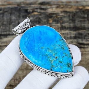925 Sterling Silver Necklace Pendant ,Natural Tibetan Turquoise Gemstone Pendant Handmade Tibetan Turquoise Jewelry Birthday Gift For Mother