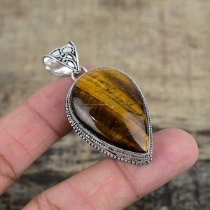 Tiger Eye Pendant Natural Tiger Eye Gemstone Handcrafted 925 Sterling Silver Pendant, Vintage-Inspired Pendant For Special Occasion Gifts