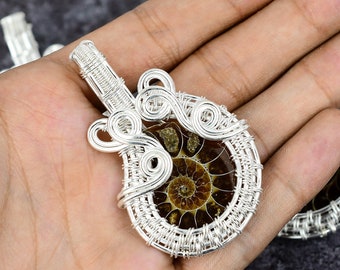 Beautiful !! Ammolite, 925 Sterling Silver, Wire Wrapped Ammolite Silver Pendant, Ammolite Handmade Pendant, Christmas Gift, New Year Gift.