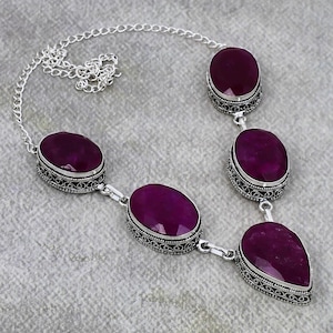 Kashmir Red Ruby Gemstone Necklace Solid 925 Sterling Silver Jewelry, Adjustable Necklace, Bohemian Jewelry, Perfect For Birthday Gifts