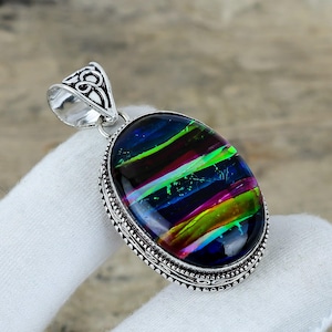 Designer Ammolite Gemstone Pendant 925 Sterling Silver Jewelry, Antique Pendant, Party Wear Jewelry, Statement Pendant For Birthday Gifts