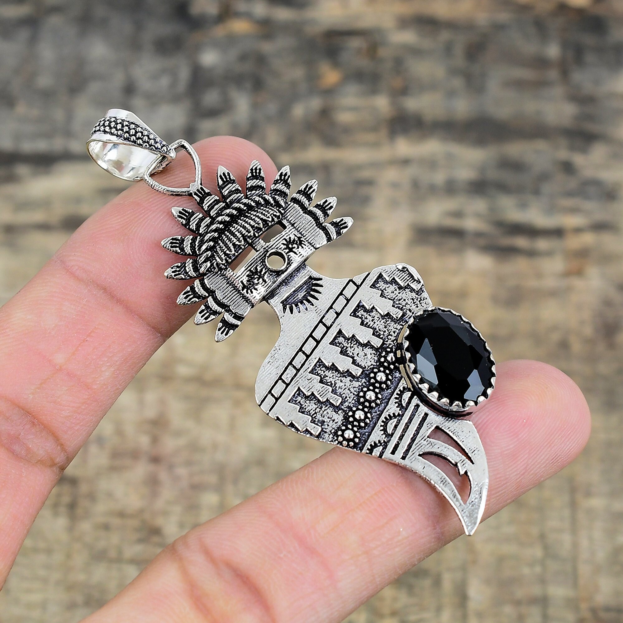 Black Spinel Gemstone Pendant Handmade 925 Sterling Silver