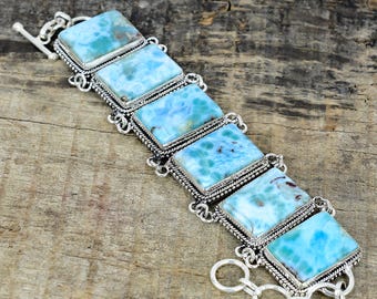 Larimar Bracelet in Silver or Gold, Natural Larimar Gemstone