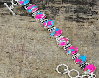 Cotton Candy Turquoise Gemstone Handmade 925 Sterling Silver Bracelet Handmade Turquoise Bracelet Gifts For Women Unisex Bracelet Jewelry