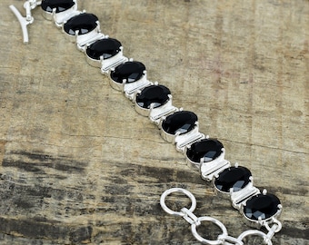 Elegant Black Spinel Gemstone Bracelet, 925 Sterling Silver Handmade Bracelet, Unique Bracelet, Adjustable Chain Bracelet For Bracelet Gifts
