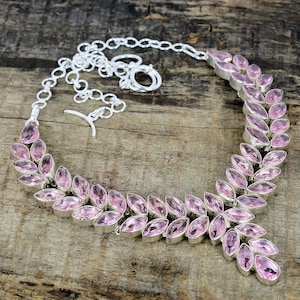 Beautiful Pink Kunzite Necklace Handmade 925 Sterling Silver Necklace Silver Necklace Pink Kunzite Gemstone Jewelry Christmas Day Gift