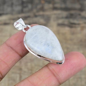 Rainbow Moonstone Pendant Handmade Teardrop Pendant in 925 Sterling Silver, Natural Moonstone , Crystal Pendant, Birthday Gifts
