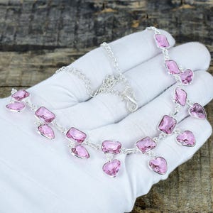 Pink Kunzite Gemstone Necklace, Handmade 925 Sterling Silver Necklace, Pink Kunzite Statement Jewelry, Women Necklace, Gift For Mother