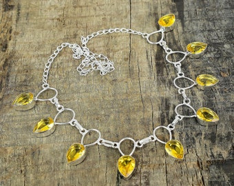Citrine Gemstone Handmade 925 Sterling Silver Jewelry Necklace, Silver Citrine Necklace, Perfect for Special Events, Bohemian Jewelry