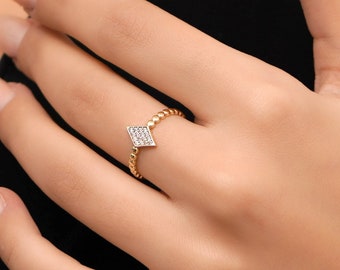 14K (10K-18K) Micro Pave Diamond Ring / Trendy White Diamond Ring Gift for Her / Dainty Diamond Ring / Mother's Day / Gift