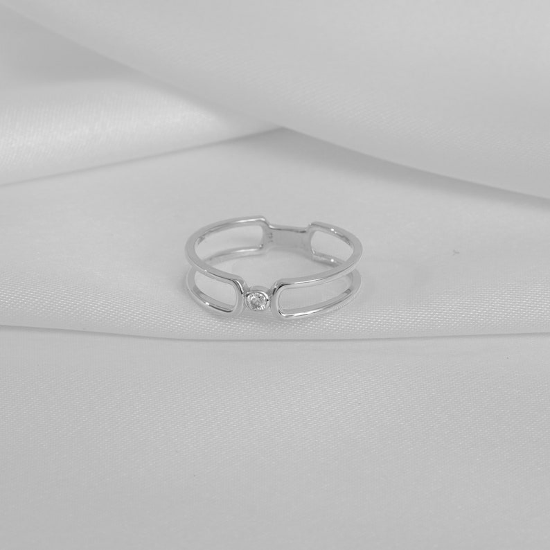 14k Solid Gold Dainty Diamond Ring, Half Eternity, Pointer Ring