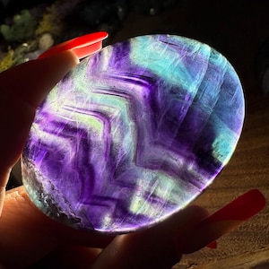 A+ Natural Rainbow Fluorite Palm stone Crystal- Master Healer, Aura Protection, Cleansing & helps with Detox!!!
