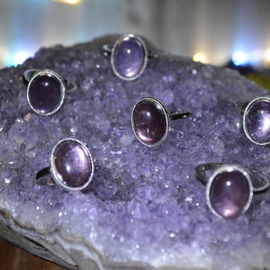 Natural Purple Mica Lepidolite White Bronze ring - Healing, Emotional Balance & Reduce Stress