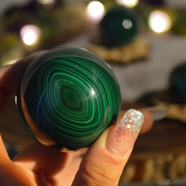 Malachite Sphere Crystal Ball, Natural Malachite Green Gemstone Orb Sphere, Home Décor