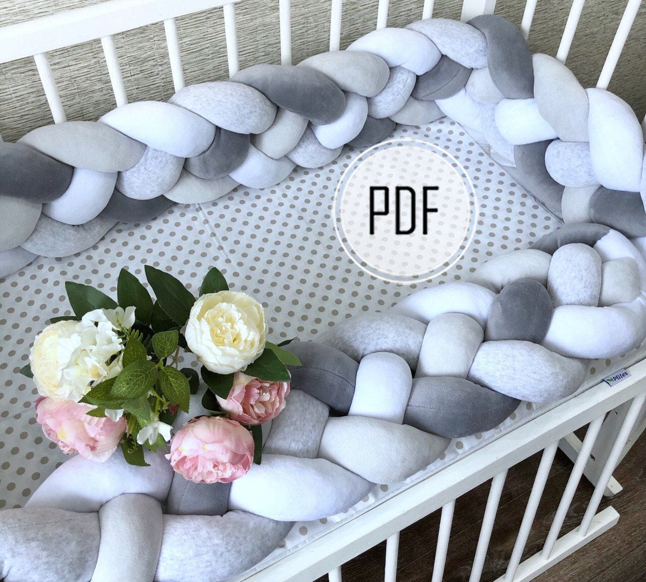 White-Green-Grey, 79 Infant Soft Pad Braided Crib Bumper Knot Pillow Cushion Cradle Decor for Baby Girl and Boy 