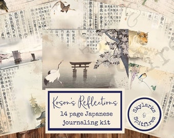 Koson's Reflections | Japanese art printable journaling kit | Asian art print at home journal pack | Ohara Koson print art digital download