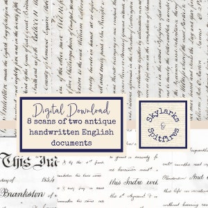 Digitale download van antieke Engelse manuscripten, thuis afdrukken handgeschreven 18e en 19e-eeuwse contractpagina's voor junkjournaling