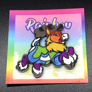 Rainbow Glitter Caribou Pin: Pride Flag Enamel Pin