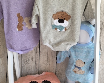 Oversize Sweater/Romper with buttons spring summer personalized girl / boy embroidered with animals