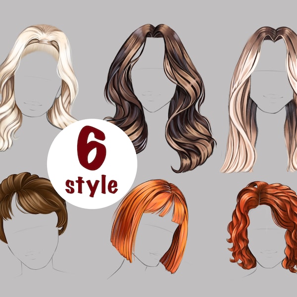 Hair clipart front Natural hair PNG Brunette Blonde Ginger Red hair clipart Ponytail Straight Curly Long Short hair Download