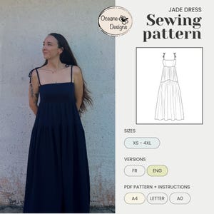Può includere: Un cartamodello per un abito maxi con scollo quadrato e spalline. Il cartamodello è disponibile nelle taglie XS-4XL e in versione francese e inglese. Il cartamodello è disponibile nei formati A4, Letter e A0.