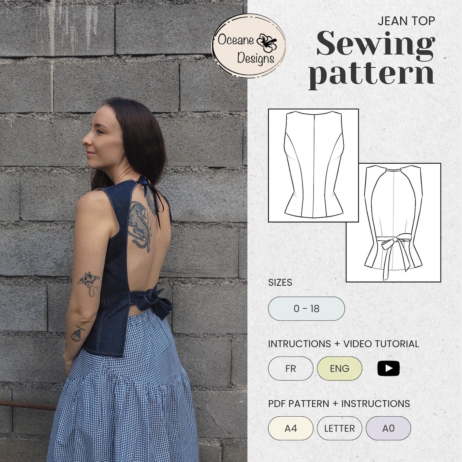 Jean Pattern PDF Sewing Pattern / Sewing Pattern - Jean Top - Etsy