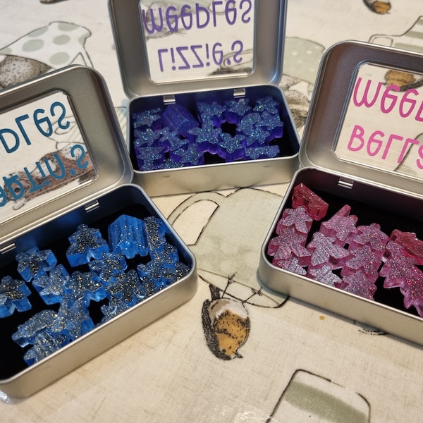 Customised Resin Meeples for the Carcassonne board Game/ Board Game Meeples/ Personalised Meeples in a tin.