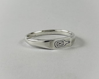 Drunk Again - Stacker ring, Hand-Carved, Solid 925 Sterling Silver, Unique, Handmade in Australia