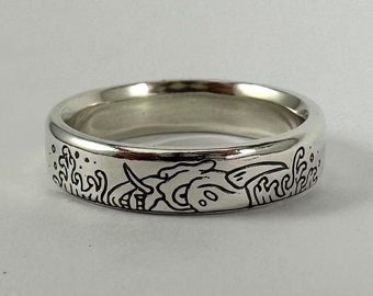Hand Carved Oni Mask Ring: 925 Sterling Silver Unisex Jewelry