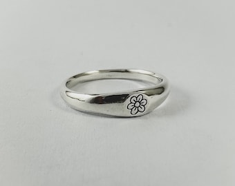 Flower - Stacker ring, Hand-Carved, Solid 925 Sterling Silver, Unique, Handmade in Australia