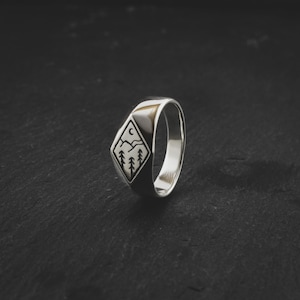 Hand Carved Alps Ring: Recycled Sterling Silver Unisex Jewelry