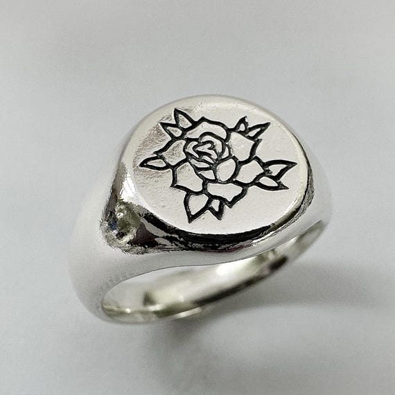 Rose Signet Ring: Hand Carved by Us, Botanical Jewelry, recycled 925 sterling silver, Unisex Piece