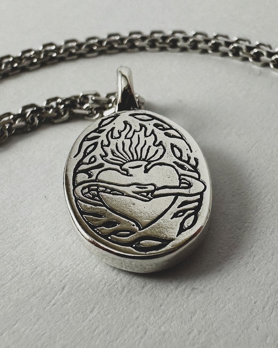 Ivy's Heart Silver Pendant: Hand Carved, unisex 925 recycled sterling silver Necklace