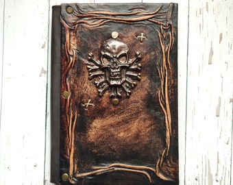 Christmas Gift for him Leather Skull Journal, Leather notebook, Travel journal, Writing journal, Skull Cover on Notebook