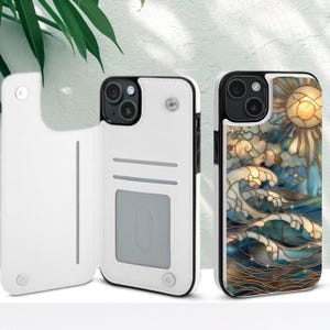 Capa tipo carteira com estampa de vitral e porta-cartões para iPhone 16, 16E, 15, 14 Pro Max Plus e Samsung Galaxy S25, S24 e S23 Ultra Plus