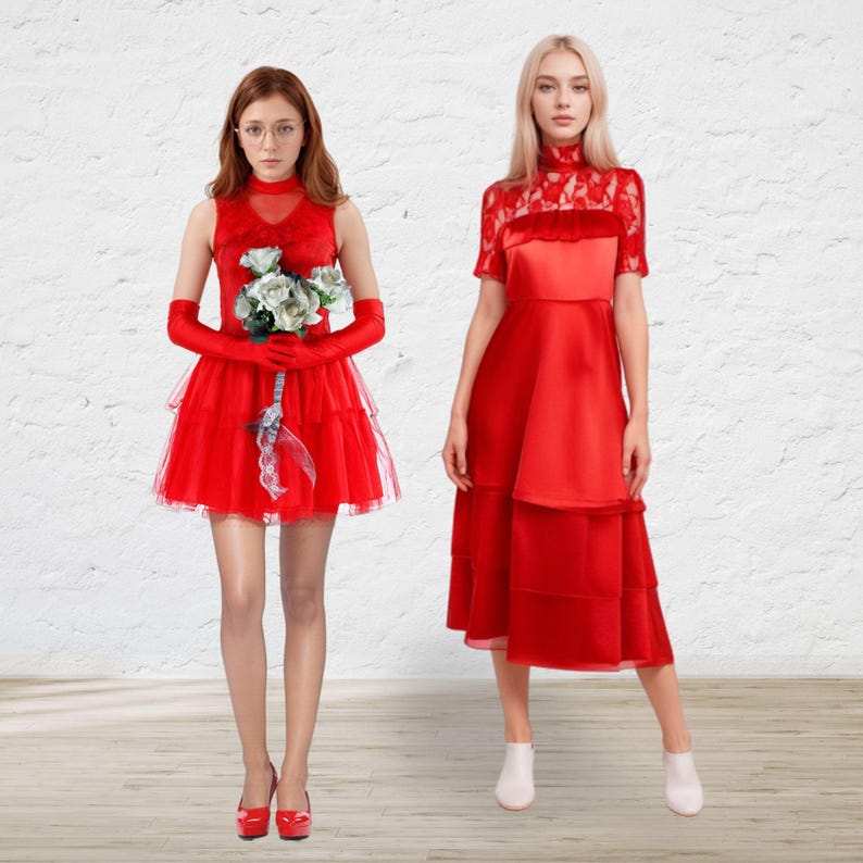 Red Gothic Bridal Dress, Lydia Costume, Bride Costume for Cosplay