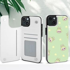 Capa de celular Labubu Fanart Aesthetic com porta-cartões para iPhone 16, 16E, 15, 14 Pro Max Plus, Samsung Galaxy S25, S24, S23 Ultra Plus