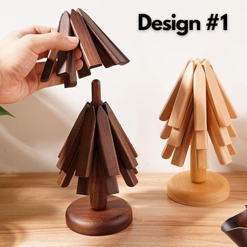 Personalized Wooden Tree Trivet for Hot Dish, Tree Stand Pot Trivet Set, Hand Made Wood Coaster, Heat Resistant Placemat Coaster for Pan Pot