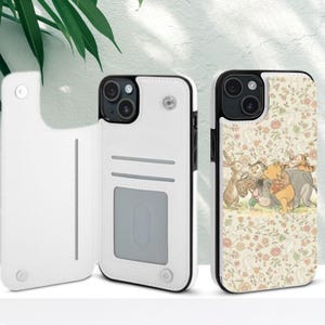 Capa de celular com estampa de carteira e porta-cartões do Ursinho Pooh para iPhone 16, 16E, 15, 14 Pro Max Plus e Samsung Galaxy S25, S24 e S23 Ultra Plus
