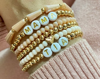 Personalized Beaded Stacking Bracelet/Mama Bracelet/Crystal Beaded Bracelet/Custom Beaded Name Bracelet/Word Bracelet/Mother's Day Gift