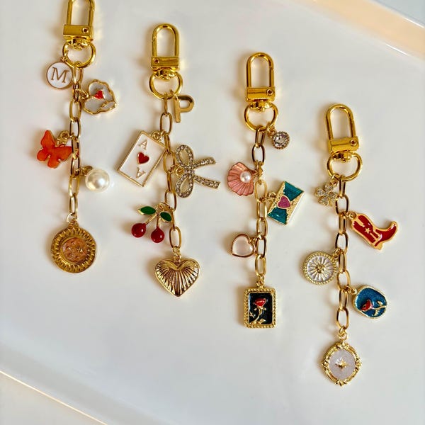 Dije de bolso personalizado: llavero personalizado, accesorio para bolso, regalo para dama de honor, llavero con inicial y piedra de nacimiento, regalo personalizado para ella